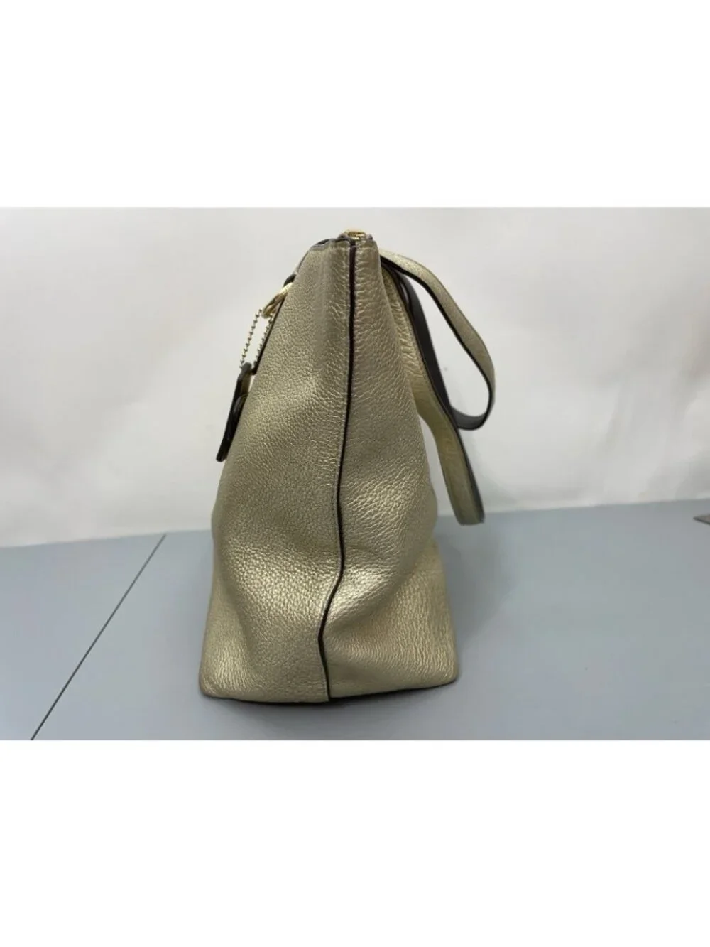 Coach Taylor Tote Shoulder Bag Zip Top Metallic Pebbled Leather Gold
